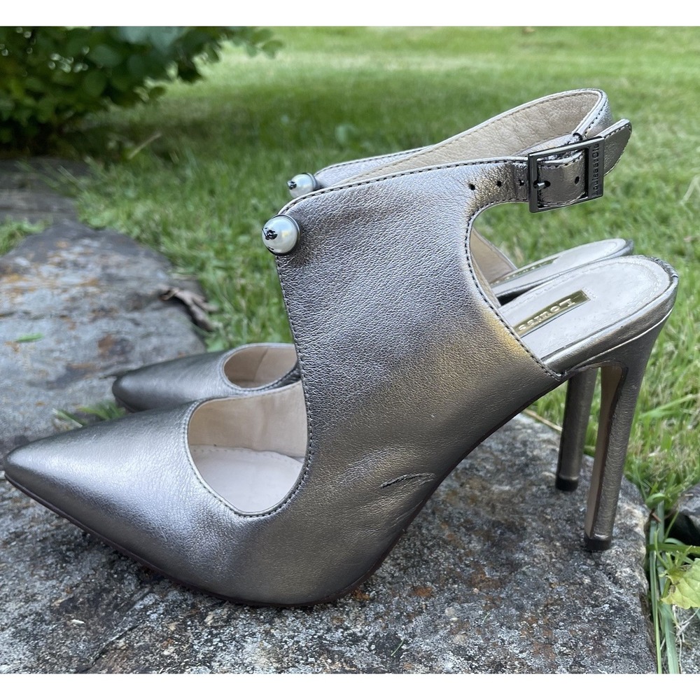 Louise Et Cie Shoes Metallic Gray Women's 6.5 With Pearl Detailing Heels Leather
